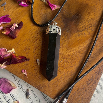 Black Tourmaline Pencil Pendant With Leather Cord | Grounding & Protection Crystal Stones