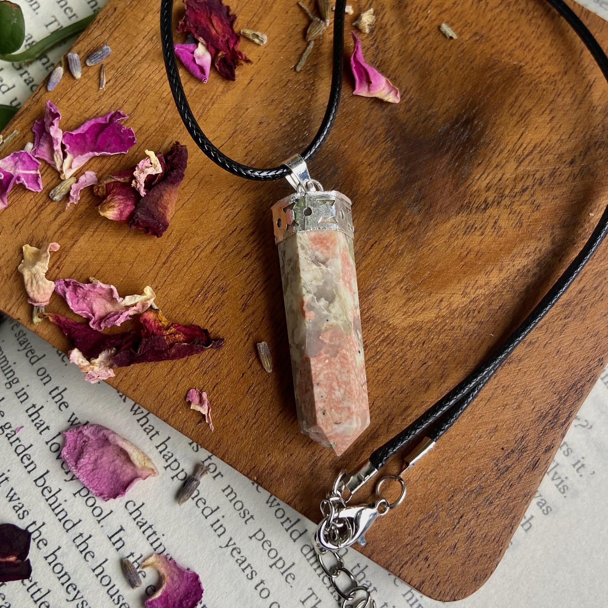 Sunstone Pencil Point Pendant With Leather Cord | Stone Of Stability & Personal Strength Crystal