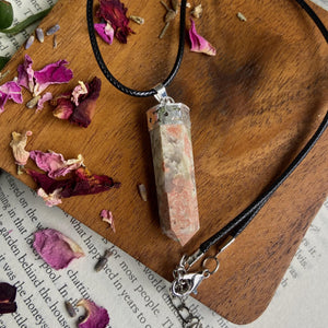 Sunstone Pencil Point Pendant with leather cord |  Stone of Stability & Personal Strength