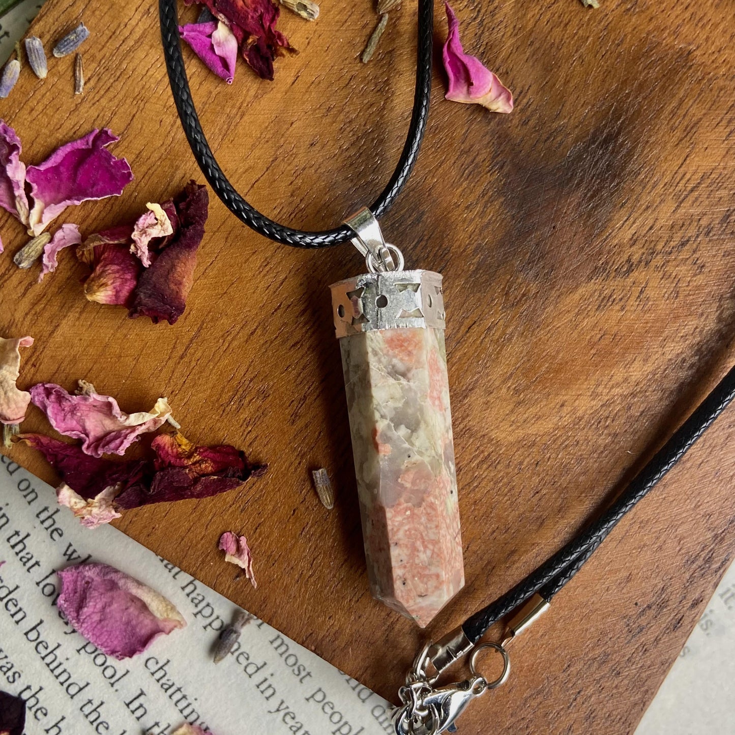 Sunstone Pencil Point Pendant With Leather Cord | Stone Of Stability & Personal Strength Crystal
