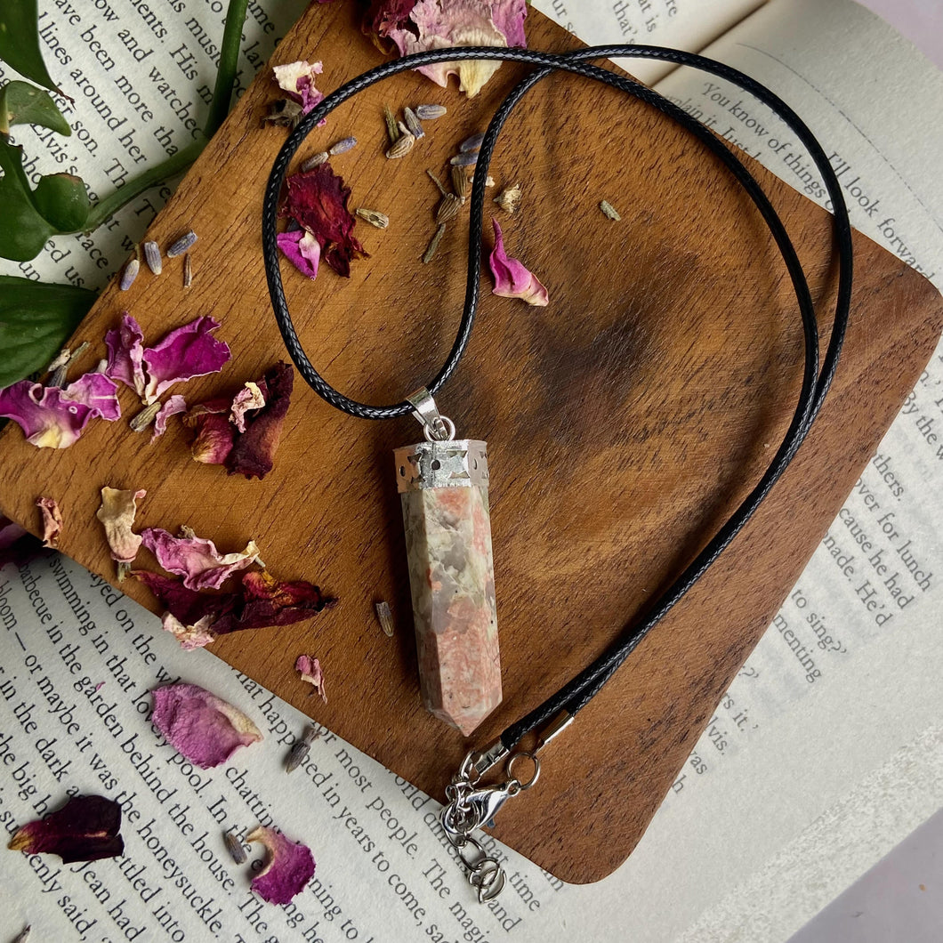 Sunstone Pencil Point Pendant with leather cord |  Stone of Stability & Personal Strength