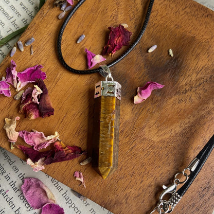 Tigers Eye Pencil Pendant With Leather Cord | Wealth & Fortune Crystal Stones