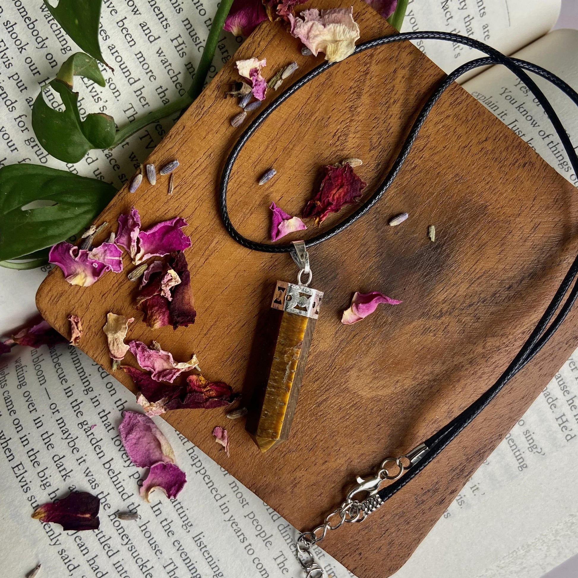 Tigers Eye Pencil Pendant With Leather Cord | Wealth & Fortune Crystal Stones