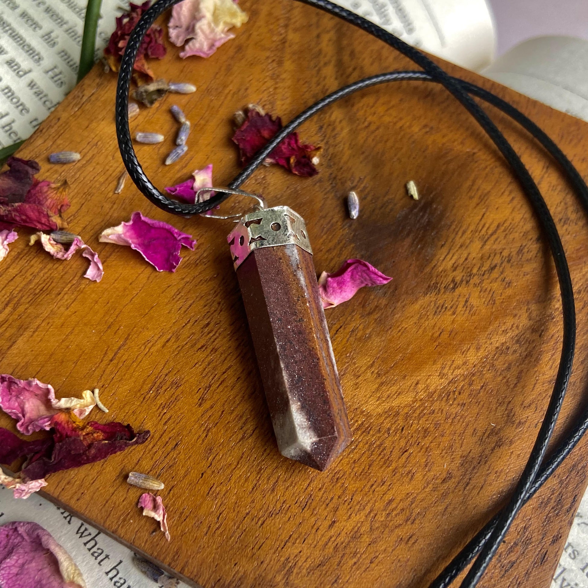 Narmada Pencil Pendant With Leather Cord | Focus & Concentration Crystal Stones