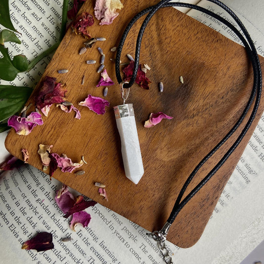 Scolecite Pencil Pendant With Leather Cord | Inner Peace & Spiritual Transformation Crystal Stones
