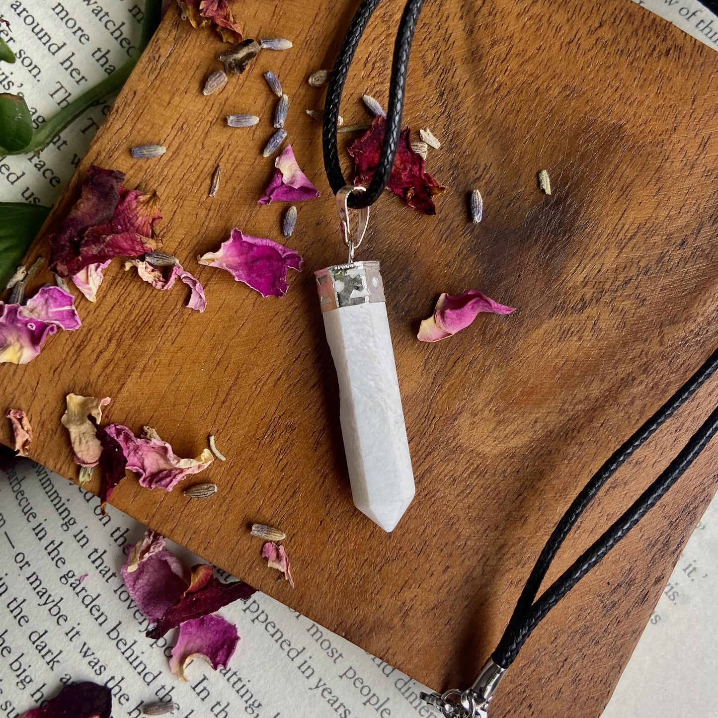 Scolecite Pencil Pendant With Leather Cord | Inner Peace & Spiritual Transformation Crystal Stones