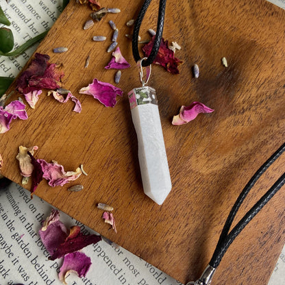 Scolecite Pencil Pendant With Leather Cord | Inner Peace & Spiritual Transformation Crystal Stones