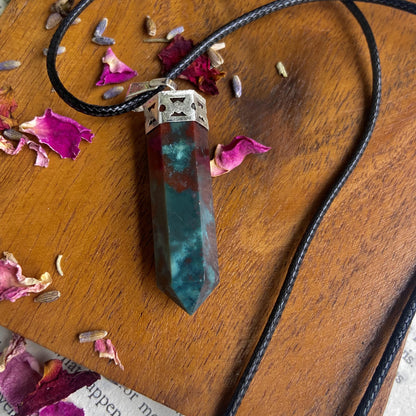 Bloodstone Pencil Pendant With Leather Cord | Healing Crystal & Stones