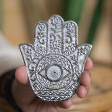 Load image into Gallery viewer, Hamsa hand carved Altar Tile cum Incense stick holder