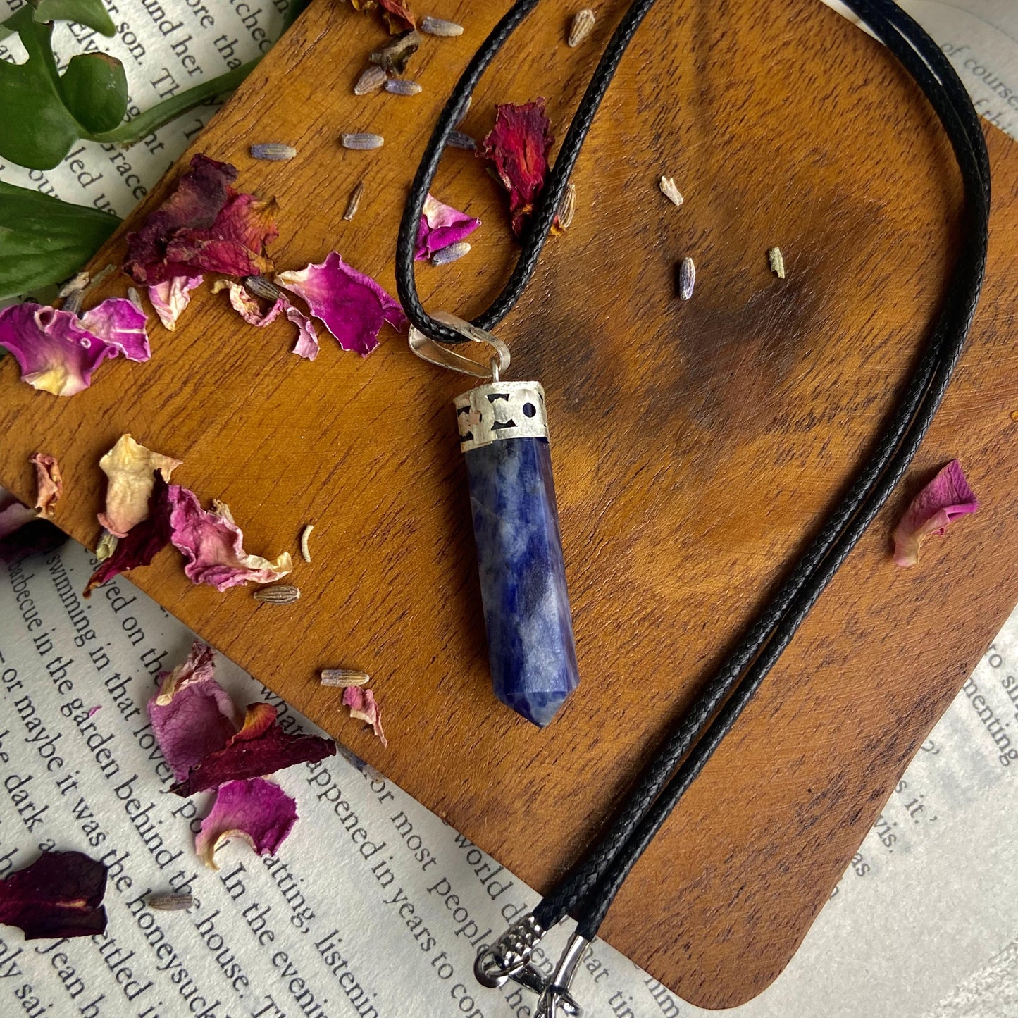 Sodalite Pencil Pendant With Leather Cord | Stone For Emotional Balance Crystal & Stones