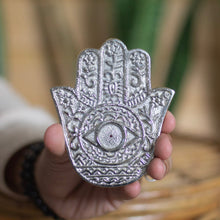 Load image into Gallery viewer, Hamsa hand carved Altar Tile cum Incense stick holder