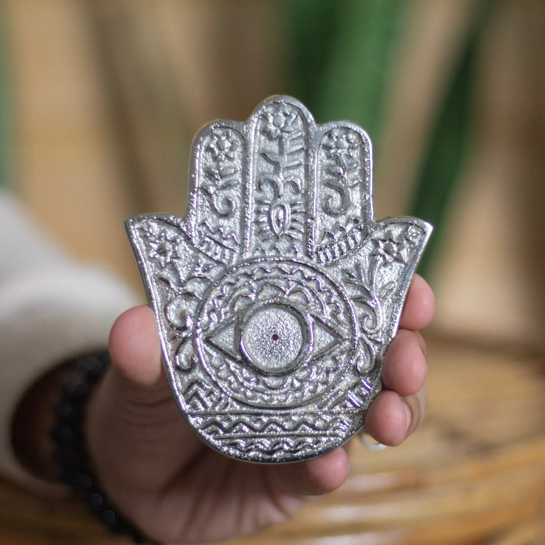 Hamsa hand carved Altar Tile cum Incense stick holder