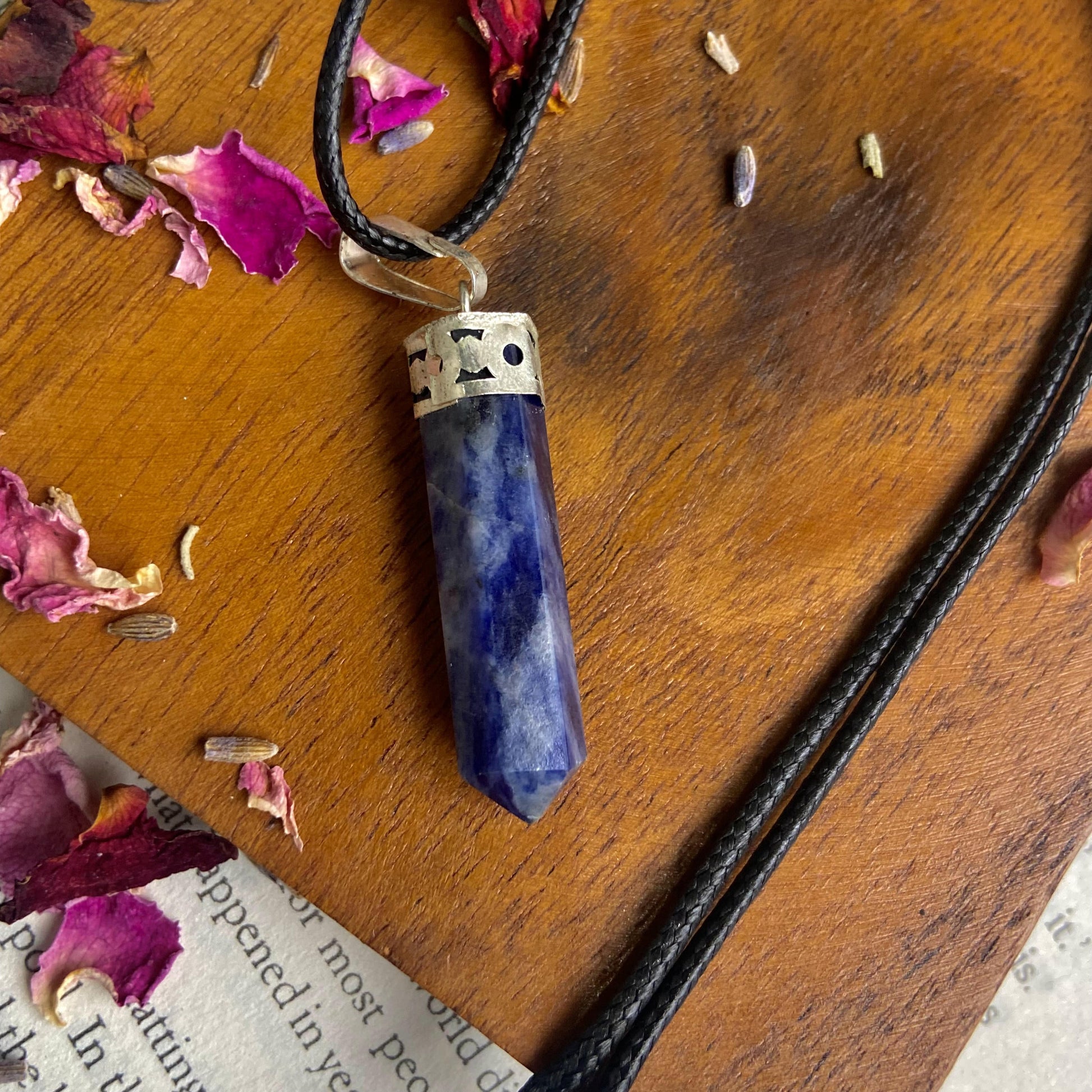 Sodalite Pencil Pendant With Leather Cord | Stone For Emotional Balance Crystal & Stones