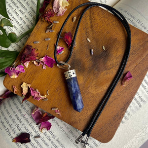 Sodalite Pencil Pendant with leather cord | Stone for emotional Balance