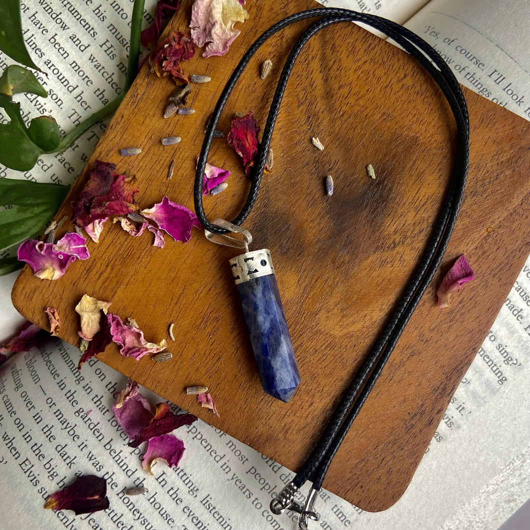 Sodalite Pencil Pendant with leather cord | Stone for emotional Balance