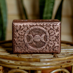Triple moon Carved wooden Box