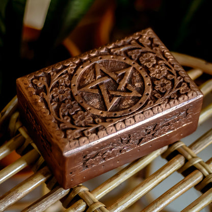 Pentacle Carved Wooden Box Altarware | Altar