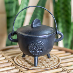 Tree of Life Cast Iron Cauldron with Lid