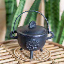 Load image into Gallery viewer, Tree of Life Cast Iron Cauldron with Lid