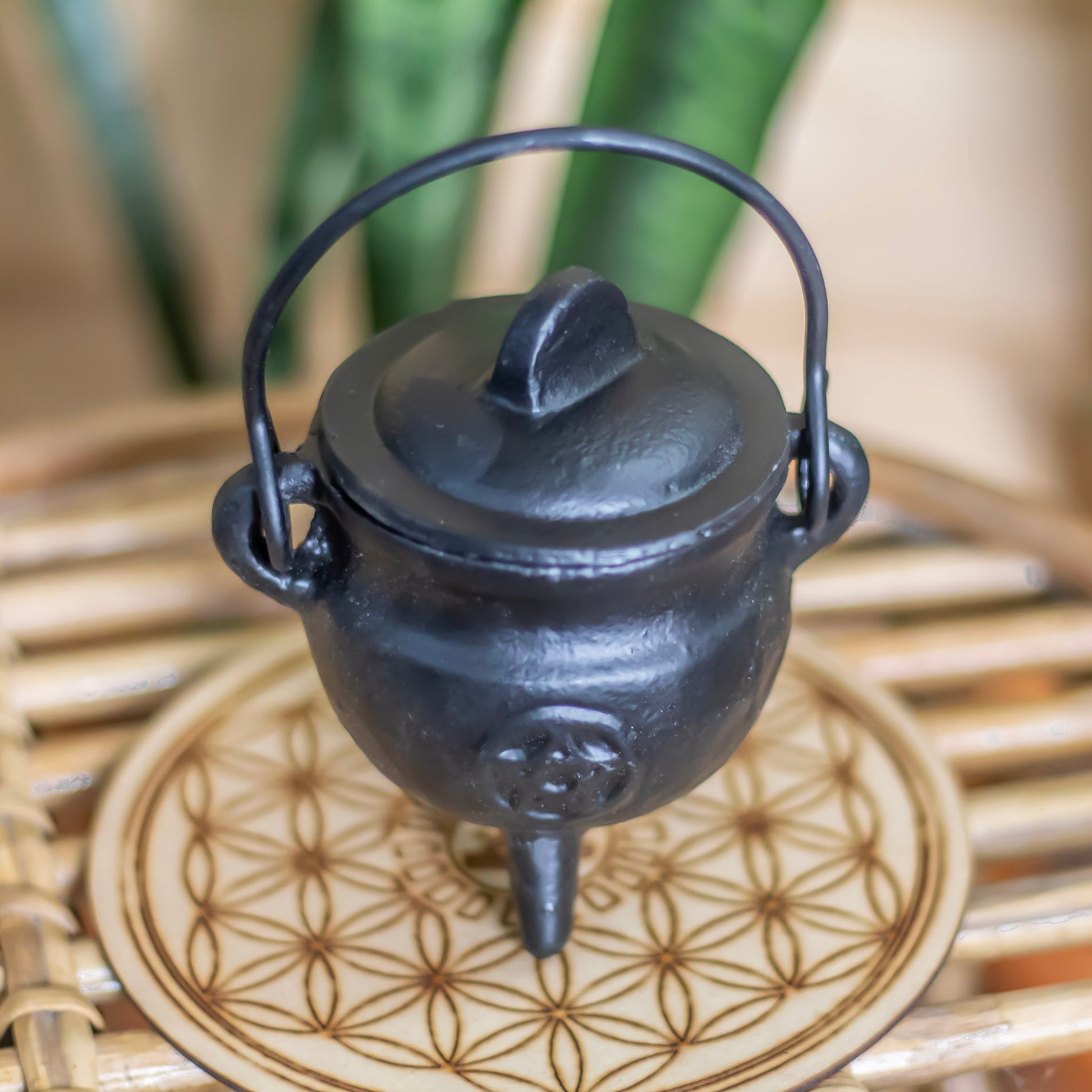 Pentacle Carved Cast Iron Small Cauldron Altarware | Altar