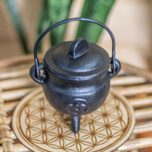 Pentacle Carved Cast Iron small Cauldron