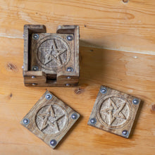 Load image into Gallery viewer, Vintage Pentacle Carved wooden coaster | Set of 6