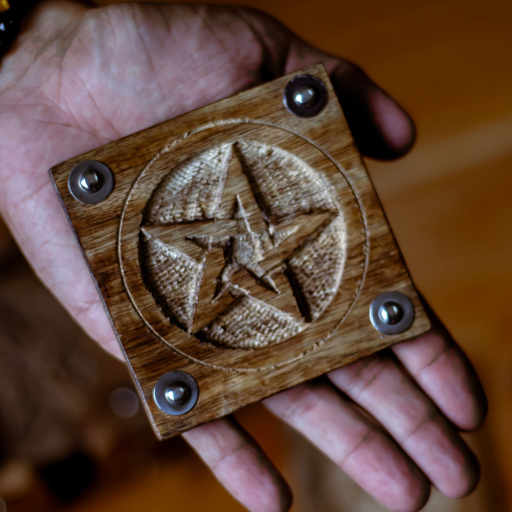 Vintage Pentacle Carved Wooden Coaster | Set Of 6 Altarware Altar