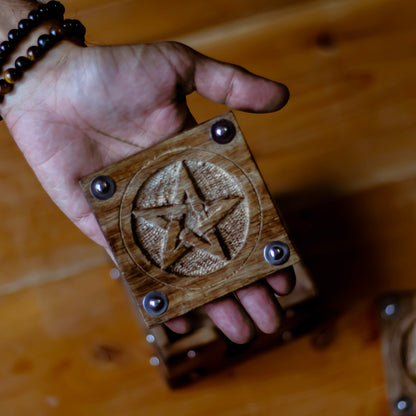 Vintage Pentacle Carved Wooden Coaster | Set Of 6 Altarware Altar