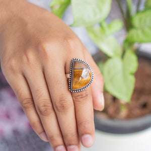 Tiger's eye Oxidised Crystal Ring | Promotes wealth & Protection