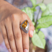 Load image into Gallery viewer, Tiger&#39;s eye Oxidised Crystal Ring | Promotes wealth &amp; Protection