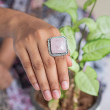 Load image into Gallery viewer, Rose Quartz Oxidised Crystal Ring | Self-love &amp; Self Confidence