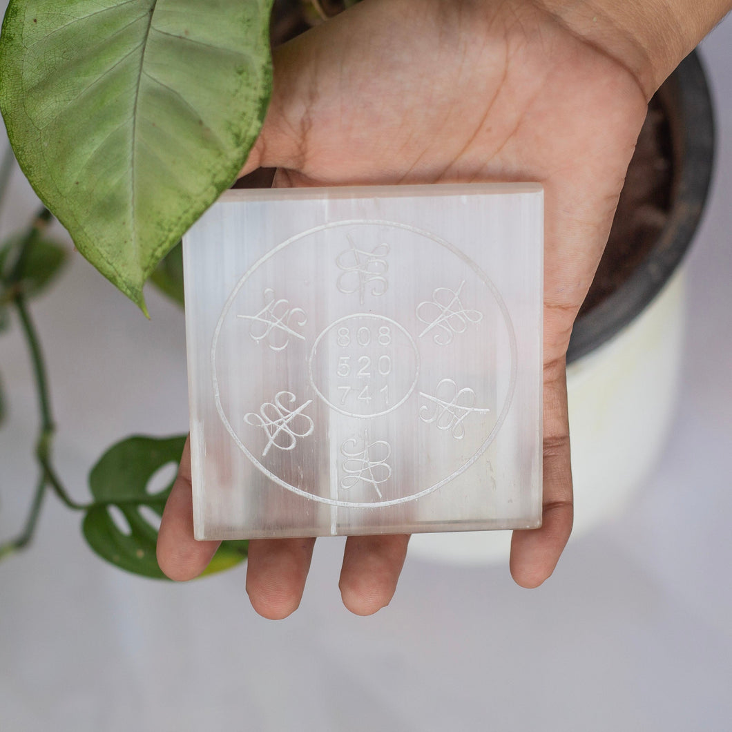 Zibu Symbol Selenite Square Charging plate | 3 Inches