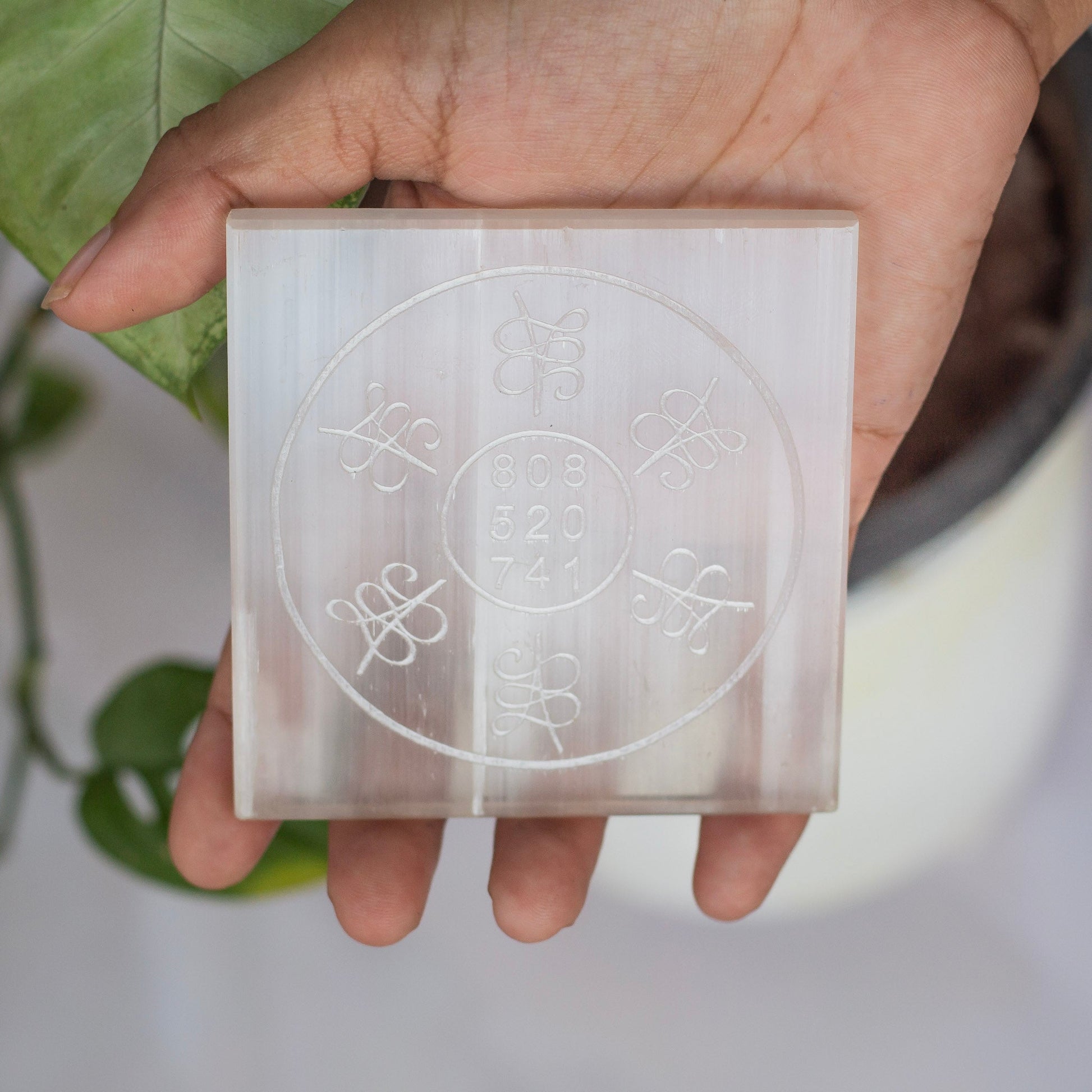 Zibu Symbol Selenite Square Charging Plate | 3 Inches Crystal & Stones
