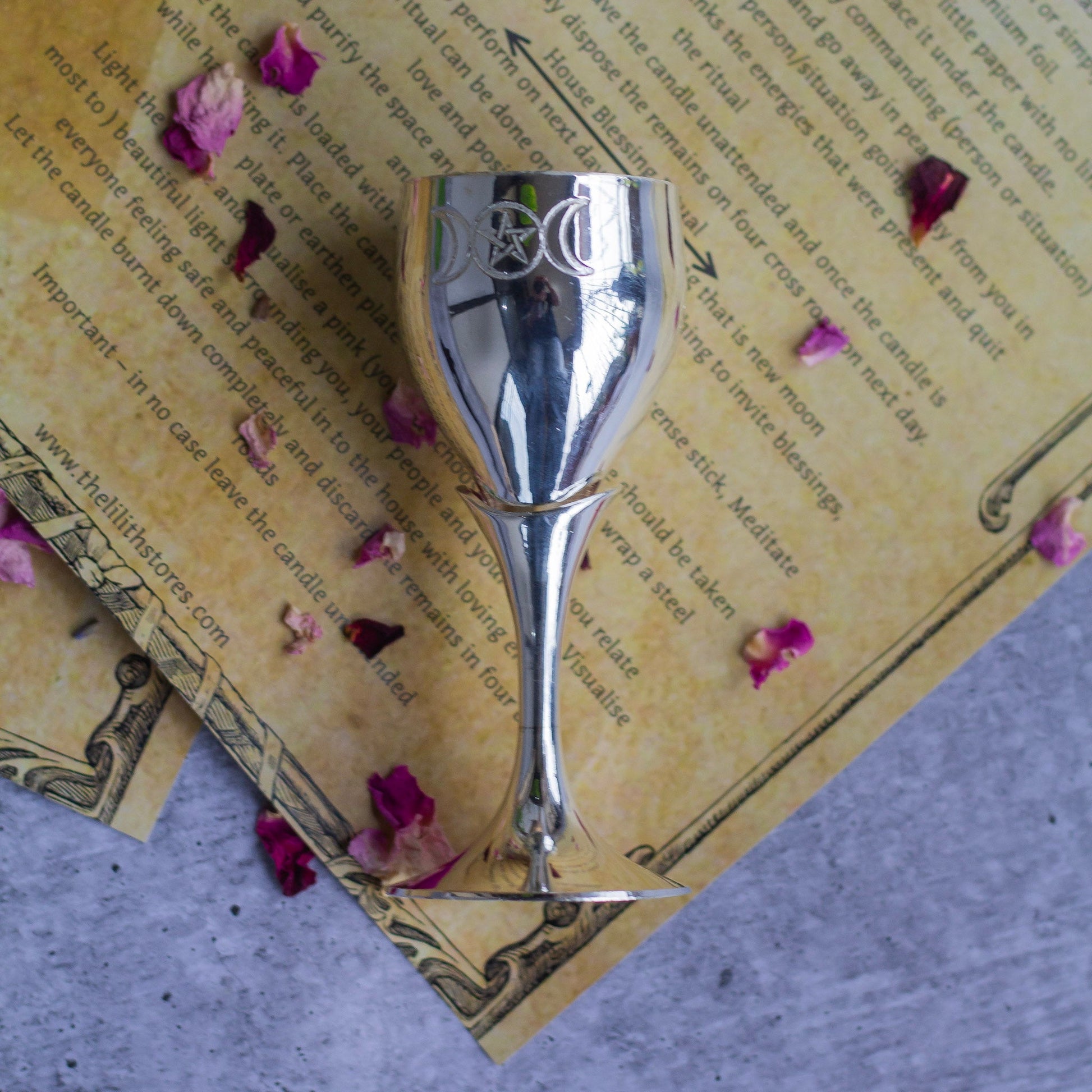 Triple Moon With Encircled Pentacle Silver Plated Brass Goblet Altarware | Altar