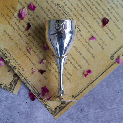 Triple Moon With Encircled Pentacle Silver Plated Brass Goblet Altarware | Altar