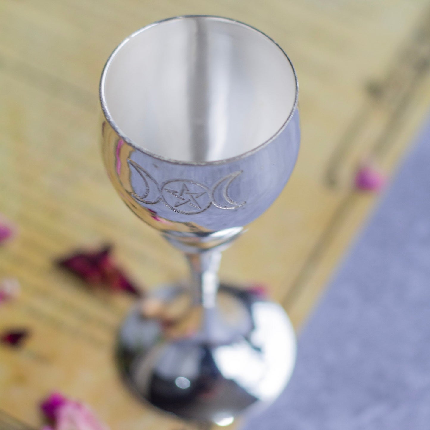 Triple Moon With Encircled Pentacle Silver Plated Brass Goblet Altarware | Altar