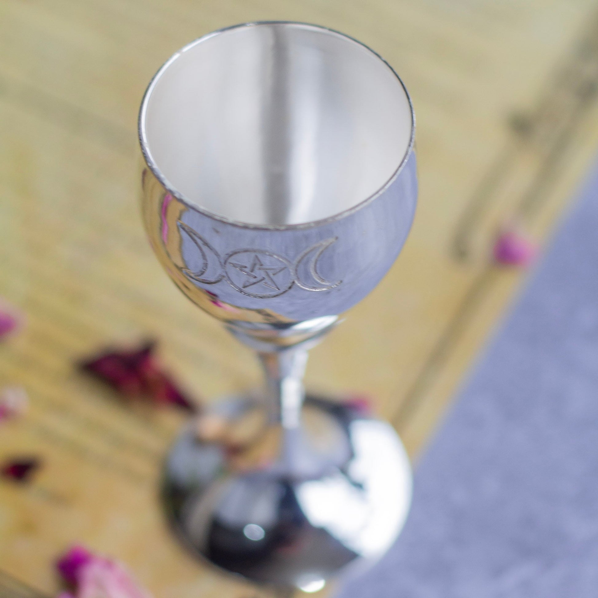 Triple Moon With Encircled Pentacle Silver Plated Brass Goblet Altarware | Altar