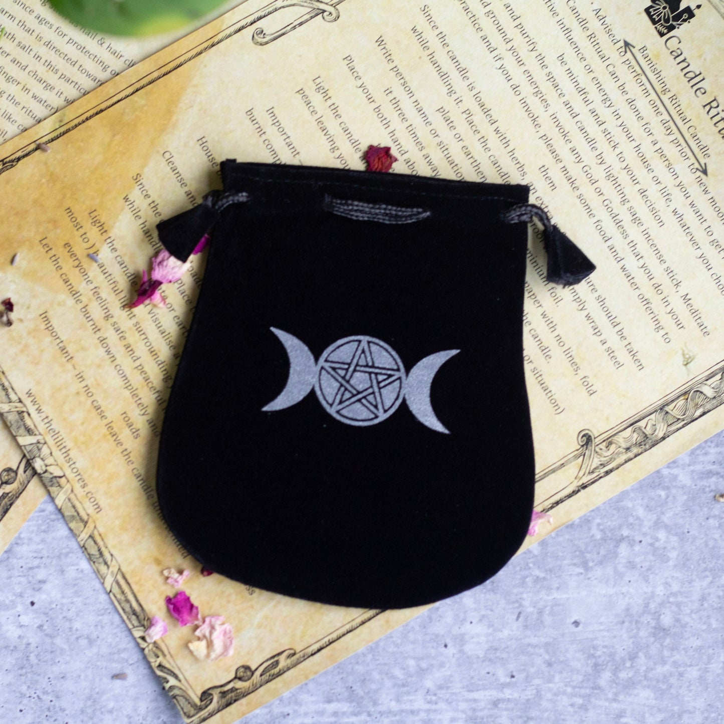 Triple Moon Black Velvet Drawstring Pouch Altarware | Altar