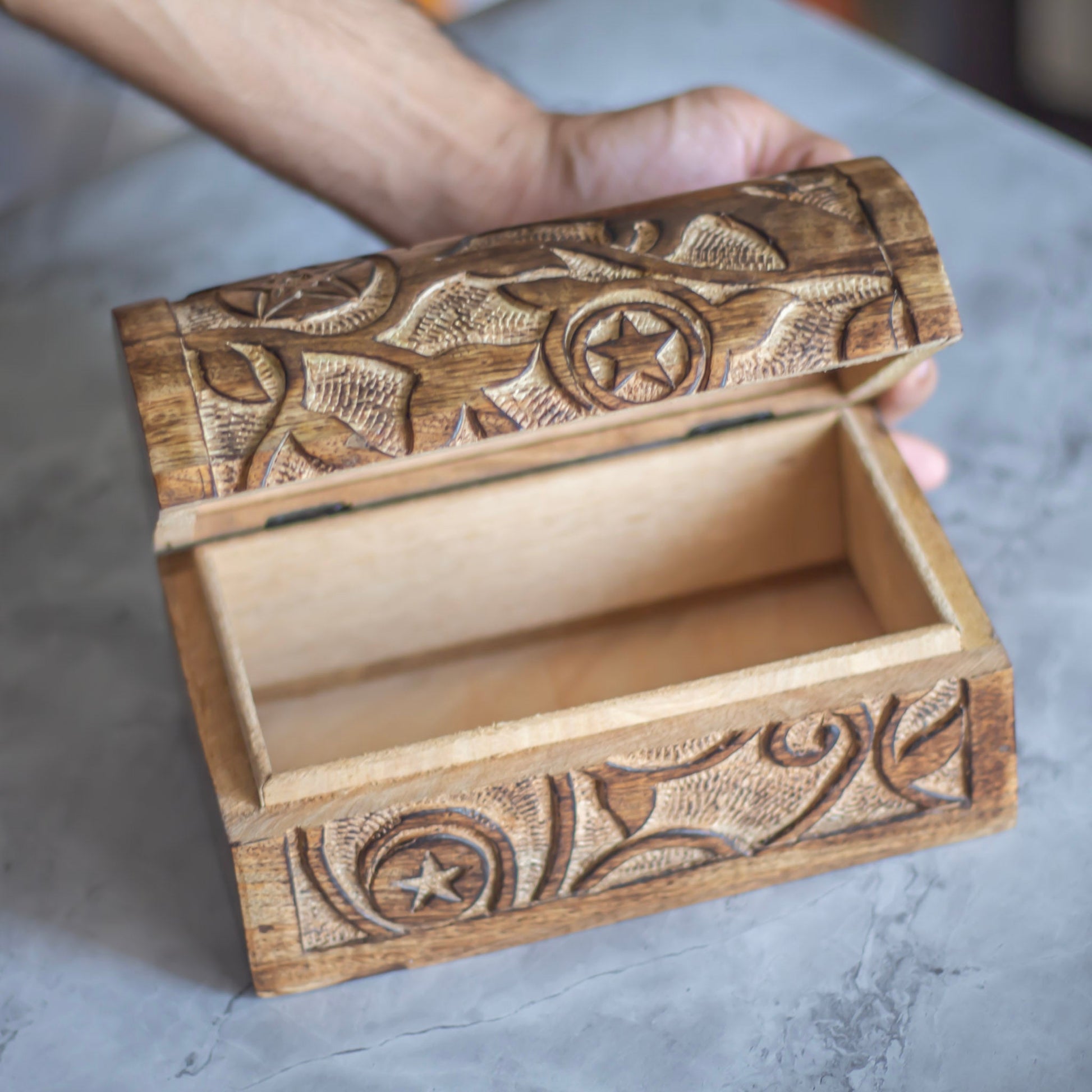 Vine & Pentacle Carved Wooden Chest Altarware | Altar