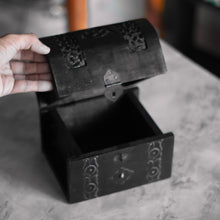 Load image into Gallery viewer, Pentacle &amp; trinity knot carved black Wooden Box/Chest
