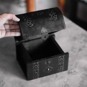 Pentacle & trinity knot carved black Wooden Box/Chest