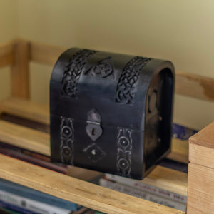 Pentacle & trinity knot carved black Wooden Box/Chest