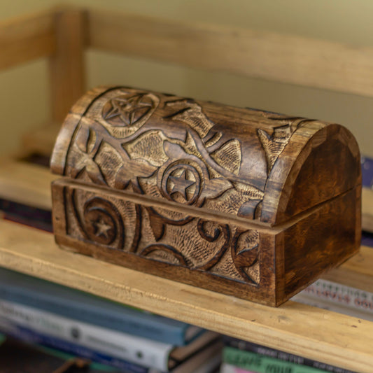 Vine & Pentacle Carved Wooden Chest Altarware | Altar