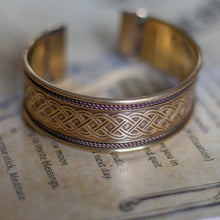 Load image into Gallery viewer, Celtic knot engraved gold finish brass bracelet