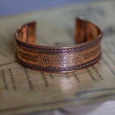 Pentacle & Celtic knot engraved copper Bracelet