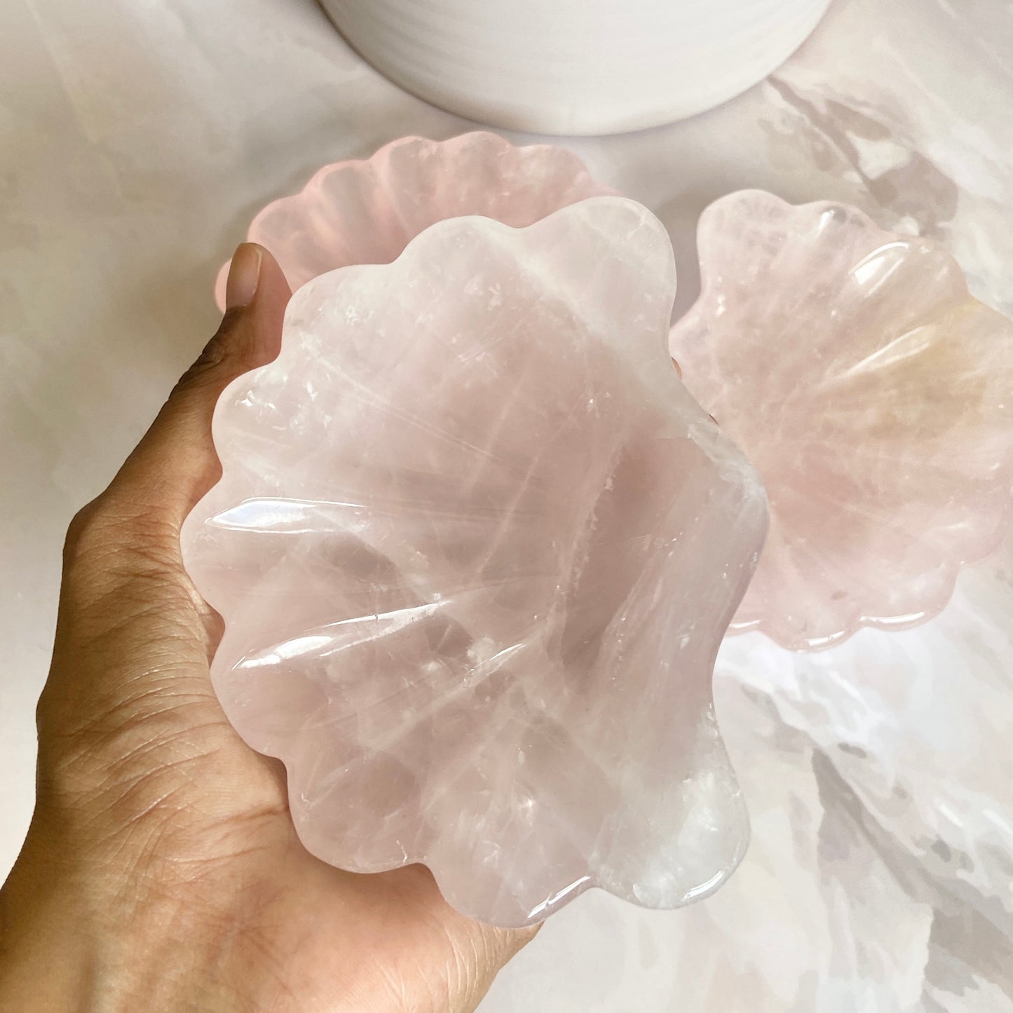 Rose Quartz Shell Shape Bowl | Stone Of Love & Self Love Crystal Stones