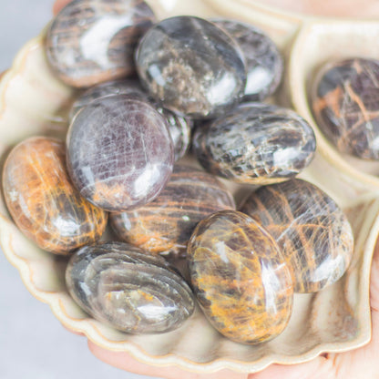 Black Moonstone Palm Stone | Grounding & Protection Crystal Stones