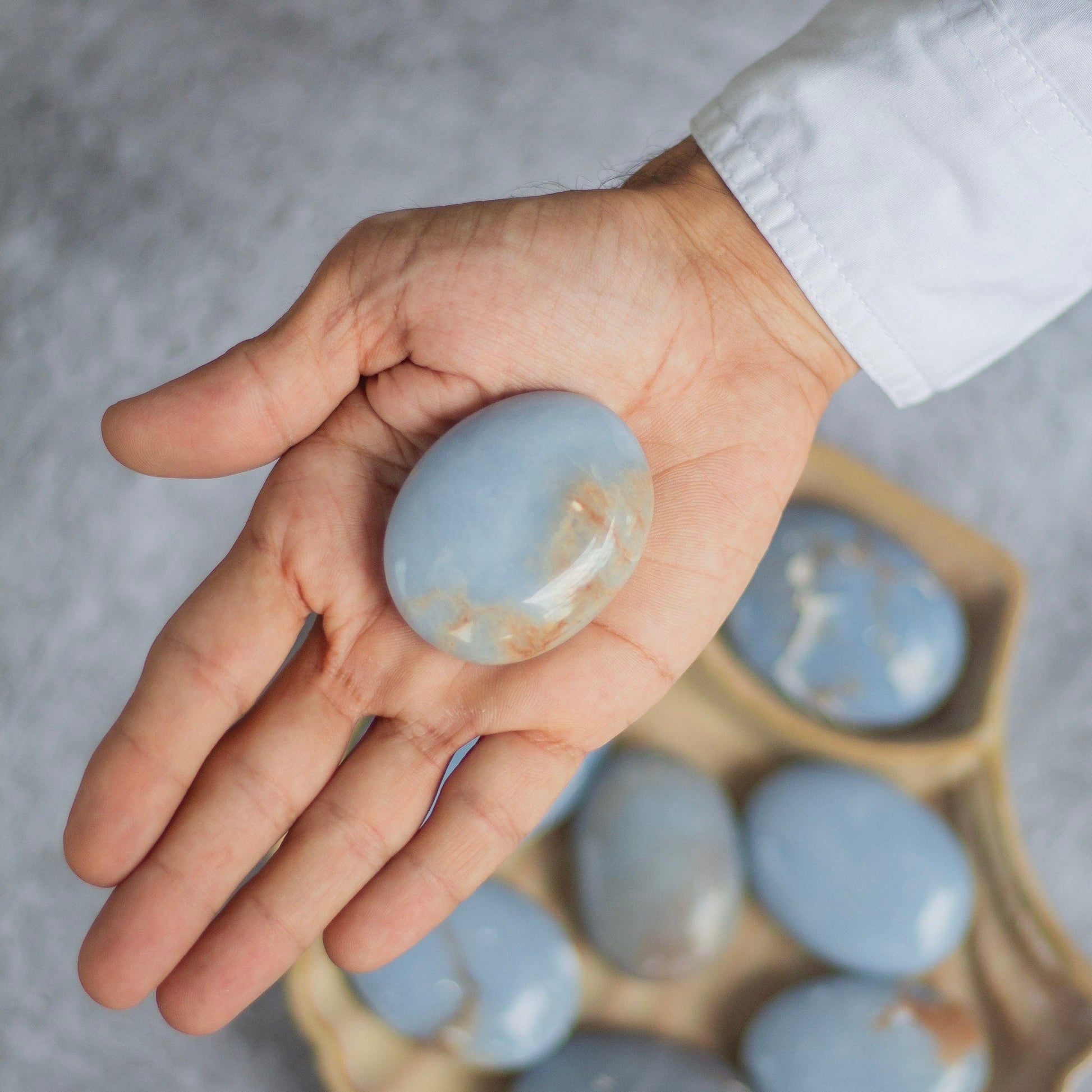 Angelite Palmstone - Stone To Connect With Spirit Guides Crystal