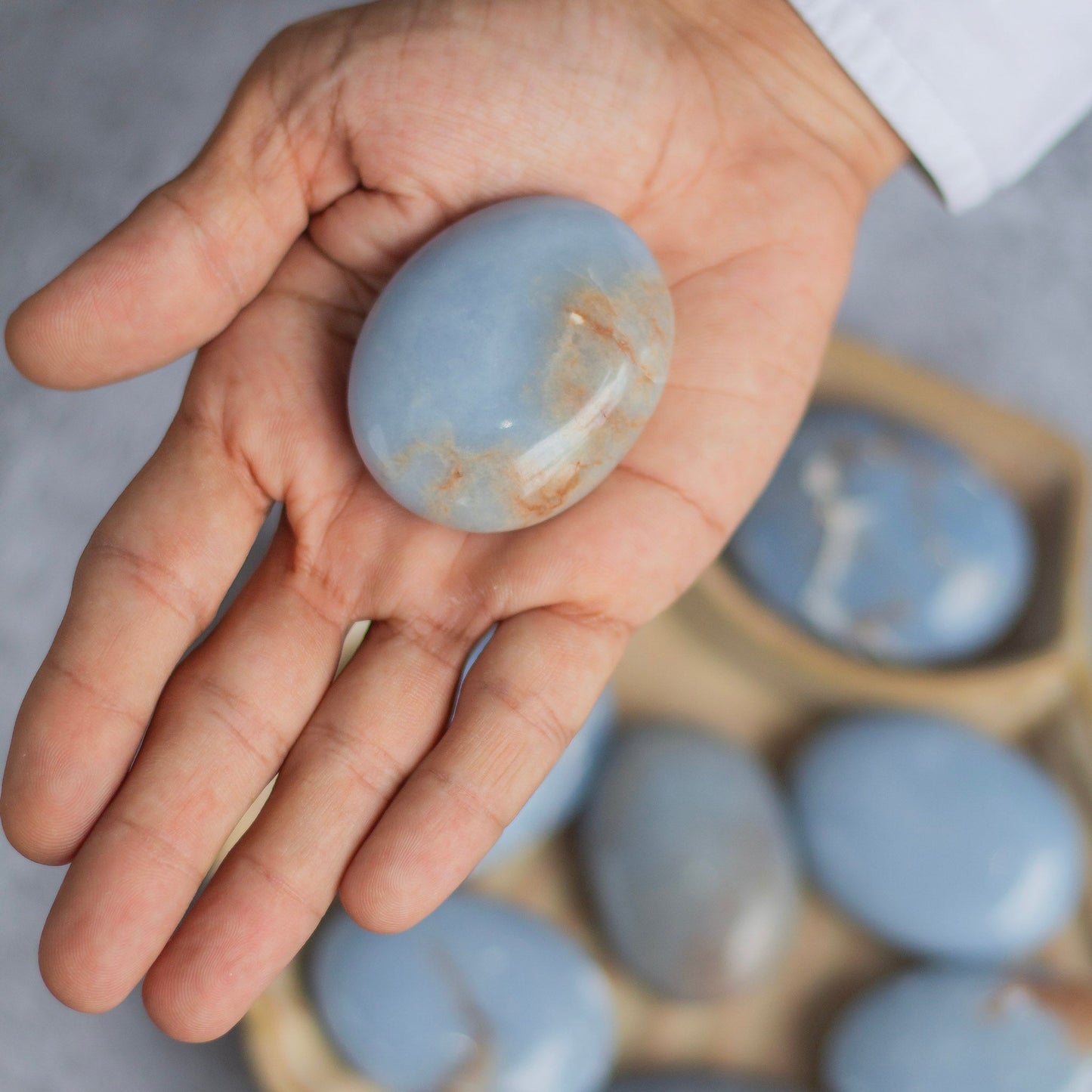 Angelite Palmstone - Stone To Connect With Spirit Guides Crystal