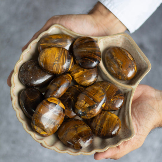 Tigers Eye Palm Stone | Promotes Wealth & Protection Against Negative Crystal Stones